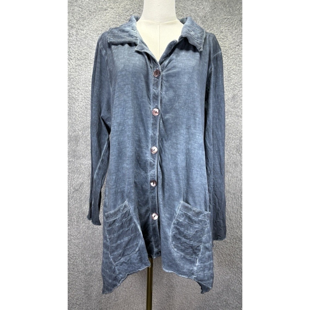 Parsley & Sage Longline Jacket Womens XL Blue Garment Dyed Lagenlook Lightweight